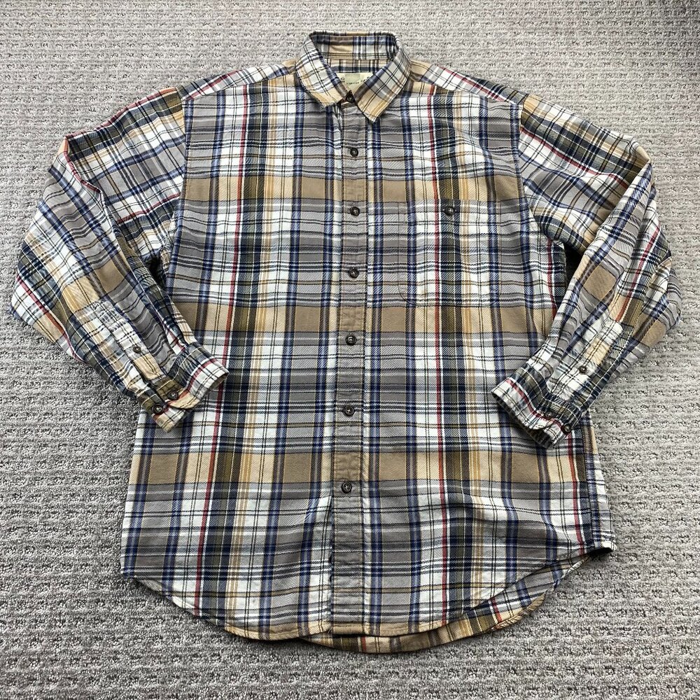 Vintage Eddie Bauer Plaid Shirt Men Small S Brown White Black Preppy Button Up